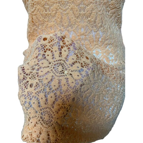French Crochet Lace Shift Dress Peach Pink Vintage Vintage Large Fits S/M - Picture 6 of 9